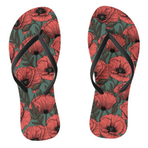 Chanclas El jardín de adormidera de coral, marrón y verde p