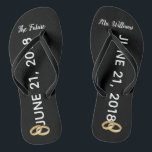 Chanclas El nombre de encargo futuro de los flips-flopes el<br><div class="desc">Estos flips-flopes nupciales blancos y negros se pueden modificar para requisitos particulares con el nuevo apellido de la novia. Los flips-flopes del boda dicen "a la señora futura" y tienen un lugar para incorporar la fecha del boda del par. Cada zapato también ha representado dos anillos de bodas del oro....</div>