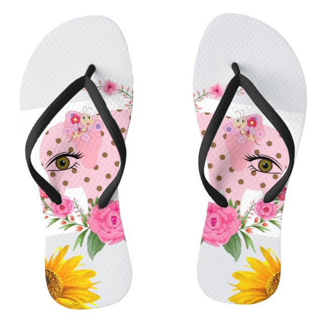Chanclas Elefante rosa de girasol Floral Flip Flops (Plantilla)