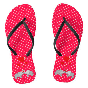 Chanclas Elefantes románticos y corazones rojos sobre lunar