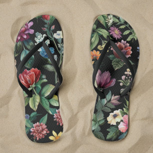 Chanclas Elegancia botánica vintage negro