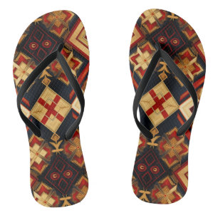 Chanclas Elegancia geométrica Patrón sin foco Oro Rojo Negr
