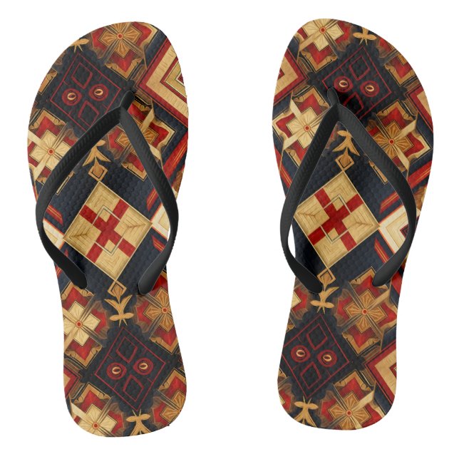 Chanclas Elegancia geométrica Patrón sin foco Oro Rojo Negr (Plantilla)