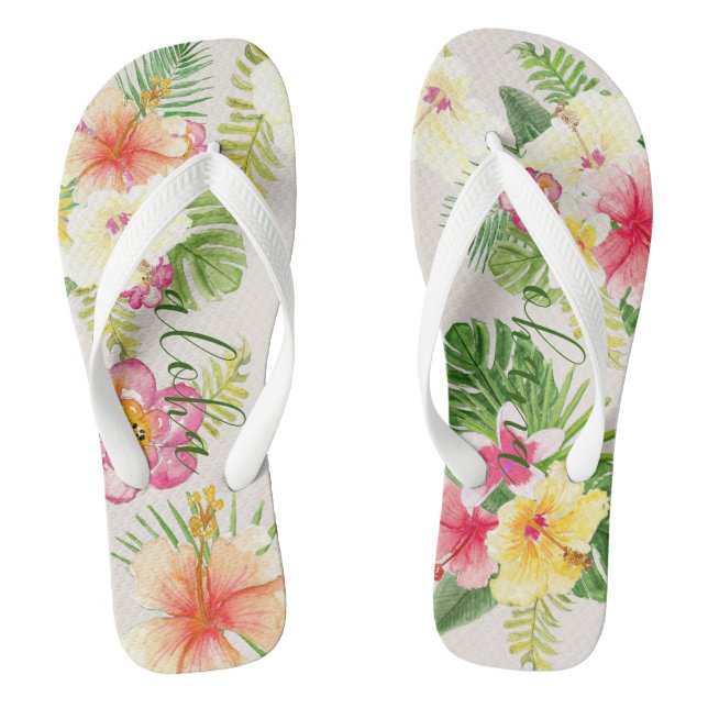 Chanclas Elegante acuarela tropical hawaiana (Plantilla)