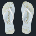 Chanclas Elegante Boda de la dama de honor Blue & Gold Lacy<br><div class="desc">Estos elegantes chanclas de bodas son una gran manera de agradecer y reconocer a sus damas de honor, mientras les dan un descanso a sus pies después de un largo día. El bonito diseño presenta un diseño elegante con detalles dorados de encaje sobre un fondo de color azul pálido en...</div>