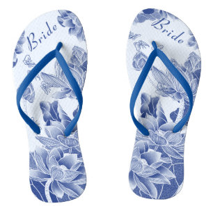 Chanclas Elegante Boda floral azul blanco