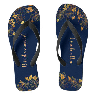 Chanclas Elegante Bridesmaid Gold Floral Naval Azul