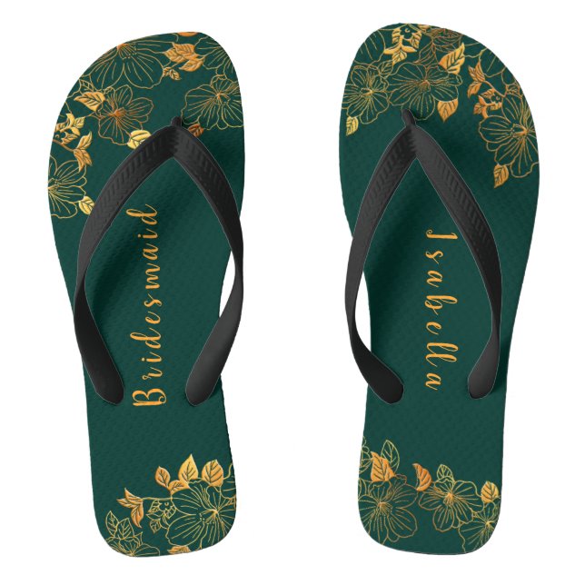 Chanclas Elegante dama de honor Emerald Green & Gold Foliag (Plantilla)