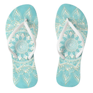 Chanclas Elegante diseño azul cielo de Mandala dorado blanc