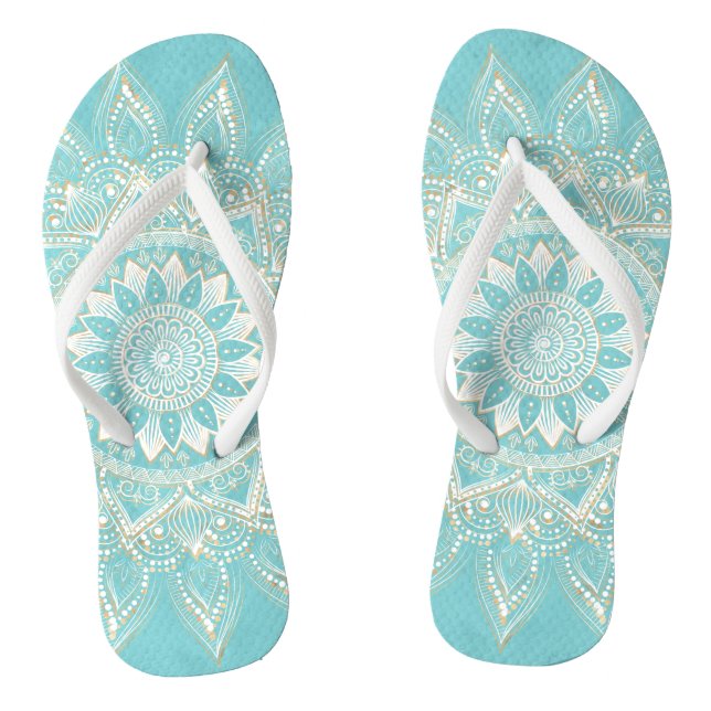 Chanclas Elegante diseño azul cielo de Mandala dorado blanc (Plantilla)