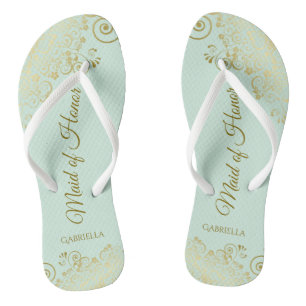 Chanclas Elegante doncella de encaje de oro de Boda verde d