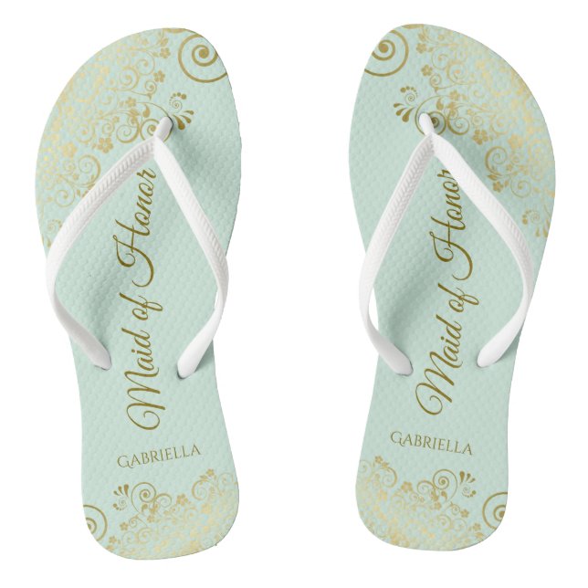 Chanclas Elegante doncella de encaje de oro de Boda verde d (Plantilla)