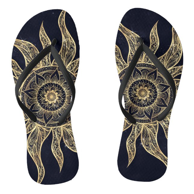 Chanclas Elegante Dorado Sun Mandala Blue Nebula Diseño (Plantilla)
