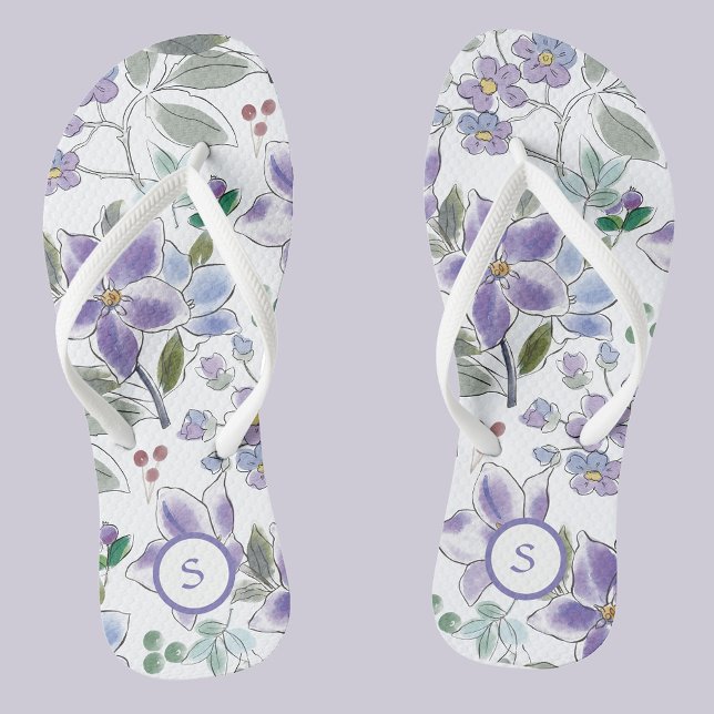 Chanclas Elegante Monograma Lilac Patrón Floral Flip Flops (Subido por el creador)