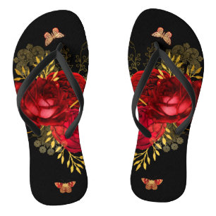 Chanclas Elegante oro de mariposa de rosas rojas