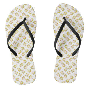 Chanclas Elegante patrón de flores doradas blanco