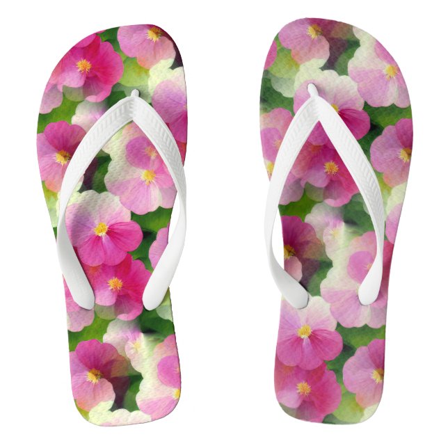 Chanclas Elegante Patrón de Flores Rosa y Blanco (Plantilla)