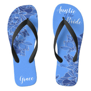 Chanclas Elegante patrón floral azul Boda Flip Flops