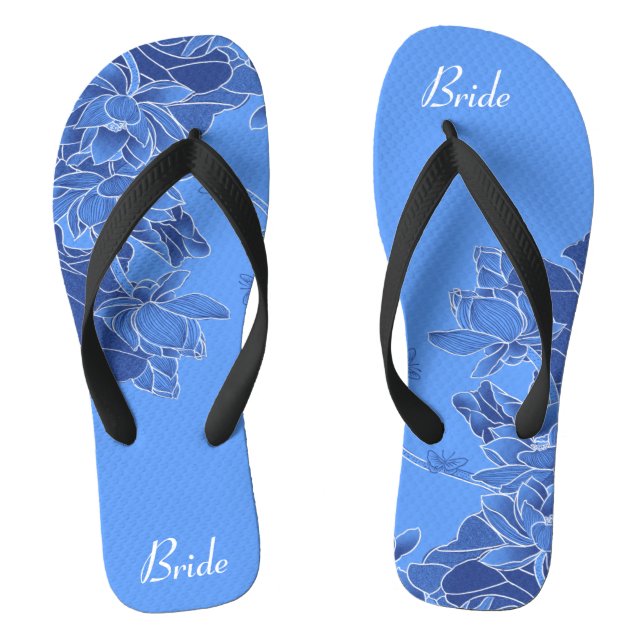 Chanclas Elegante patrón floral azul Boda novia (Plantilla)