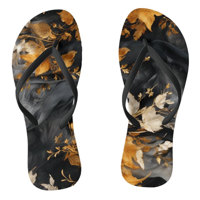 Chanclas Elegante Patrón Repetidor Floral de Oro Blanco Bla (Plantilla)