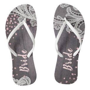 Chanclas Elegante purpurina de madera rústica Lace