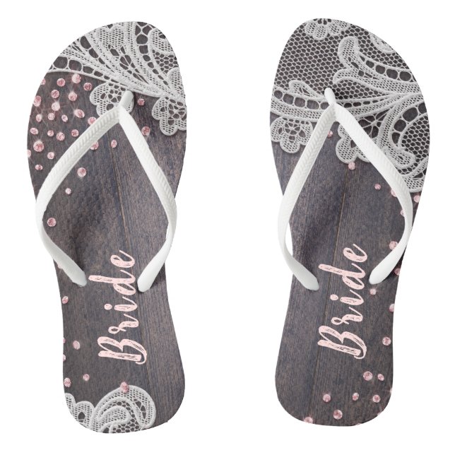 Chanclas Elegante purpurina de madera rústica Lace (Plantilla)