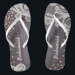Chanclas Elegante purpurina rústica de madera lacada de Lac<br><div class="desc">Elegante encaje blanco vintage y brillante purpurina rosa sobre un oscuro fondo rústico de madera de granero. Ideal para bodas rústicos,  bodas de granero y bodas de campo. Vea todas las piezas coincidentes de la colección.</div>