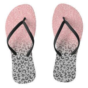 Chanclas Elegante Rosa dorado y Purpurina plateado Leopardo