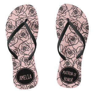Chanclas Elegante Rosa Peach y Matrón Negro De Honor
