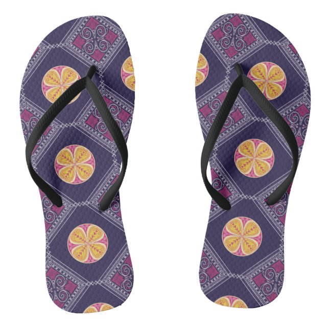 Chanclas Elegante Tela Púrpura con Patrón Floral Amarillo (Plantilla)