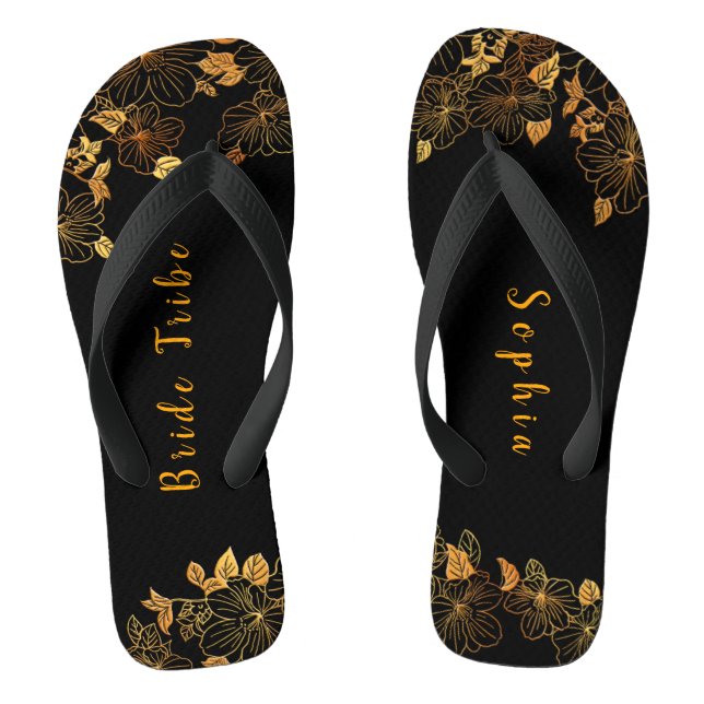 Chanclas Elegante tribu de novias Patrón de follaje negro y (Plantilla)