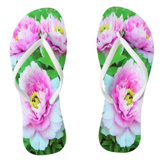 Chanclas Elegantes flores de peón rosado con centro amarill (Plantilla)