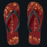 Chanclas Empleada de honor, Borgoña Oscura y Foliage de oro<br><div class="desc">Estas magníficas y oscuras rocas burdeos y doradas tortillas de honor tienen un fondo burdeos oscuro, adornado con un intrincado patrón dorado de vegetación floral y una tipografía moderna de personalizable. La combinación de los ricos burdeos y el oro brillante crean una estética elegante y lujosa. Es un hermoso regalo...</div>