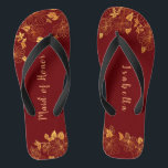 Chanclas Empleada de honor, Borgoña Oscura y Foliage de oro<br><div class="desc">Estas magníficas y oscuras rocas burdeos y doradas tortillas de honor tienen un fondo burdeos oscuro, adornado con un intrincado patrón dorado de vegetación floral y una tipografía moderna de personalizable. La combinación de los ricos burdeos y el oro brillante crean una estética elegante y lujosa. Es un hermoso regalo...</div>