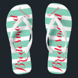 Chanclas Empleada doméstica de honor rojo y menta<br><div class="desc">Patrón de rayas rojas y de menta de mostaza - Cambie a cualquier color haciendo clic en personalizar. Y di lo que quieras. Haz de estos unos pequeños "flops" que tengan tu mensaje. ¡Habla de la playa!</div>