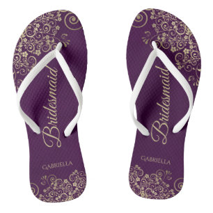Chanclas Encaje Dorado sobre Morado Ciruela Chic Desposada
