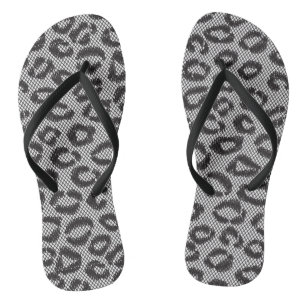 Chanclas Encaje negro con estampado de leopardo en blanco