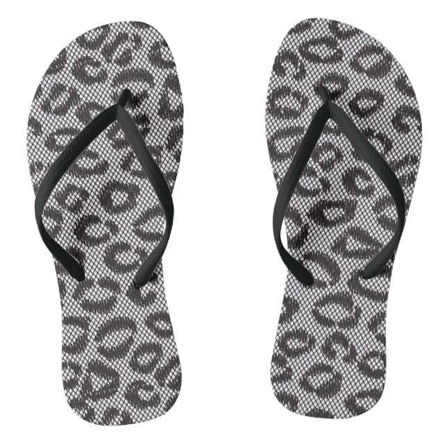 Chanclas Encaje negro con estampado de leopardo en blanco (Plantilla)
