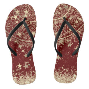 Chanclas Encantando Mandala con estrellas de oro en rojo