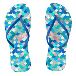 Chanclas Escalas de sirenas, Aqua, cáscara rosada y cobalto
