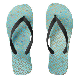 Chanclas Escalas de sirenas doradas y azules de ocmbre