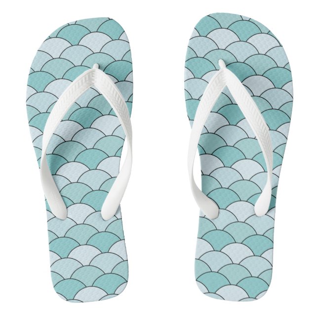 Chanclas Escamas de dragón, abanicos, olas, Seigaiha, azul (Plantilla)