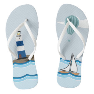 Chanclas Escena náutica con faro y velero