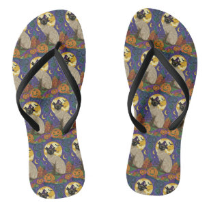 Chanclas Espeluznante Gato Siamés Halloween Bruja Y Calabaz