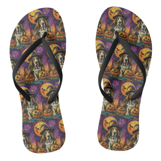 Chanclas Espeluznantes Hound Halloween Bruja Y Calabaza (Plantilla)
