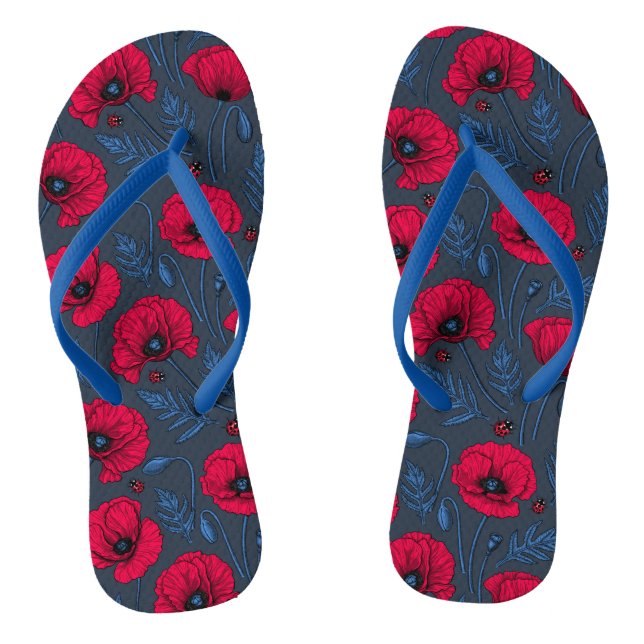 Chanclas Espías rojas y ladybugs en azul oscuro (Plantilla)