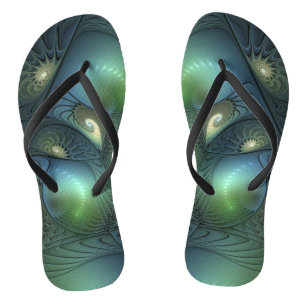 Chanclas Espirales Verde azulado Beige Verde Resumen arte f