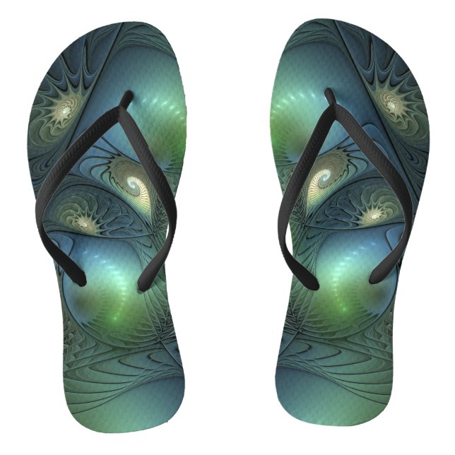 Chanclas Espirales Verde azulado Beige Verde Resumen arte f (Plantilla)