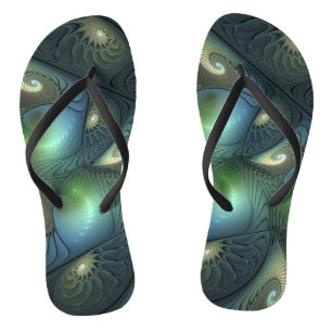 Chanclas Espirales Verde azulado Beige Verde Resumen arte f