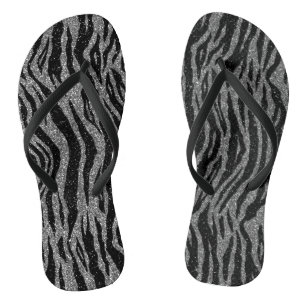 Chanclas Estampado de cebra negro y gris plateado